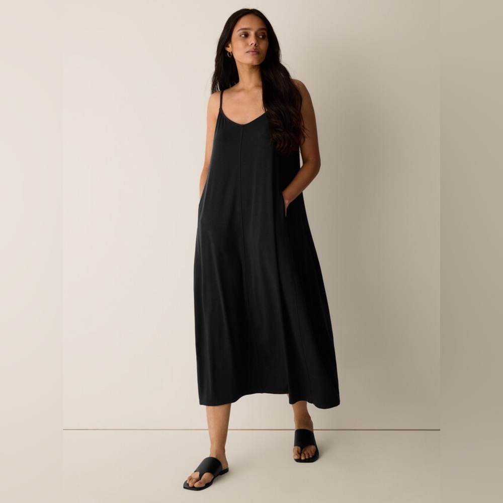 NWT Eileen Fisher Fine Jersey Lantern Dress in Black